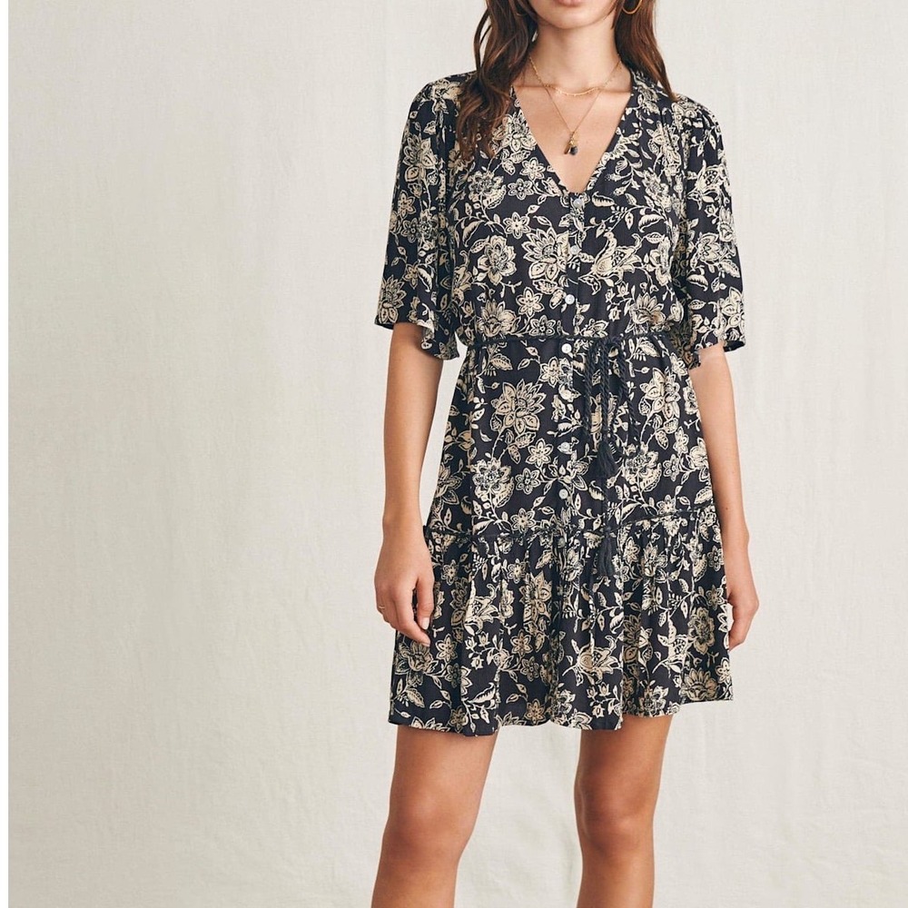 Faherty Black Floral Mini Dress